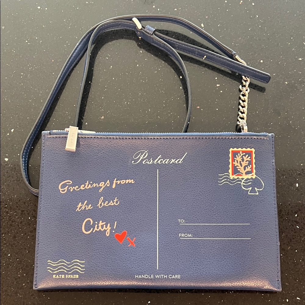 kate spade Navy Postcard-Print Crossbody Bag with Silver Accents